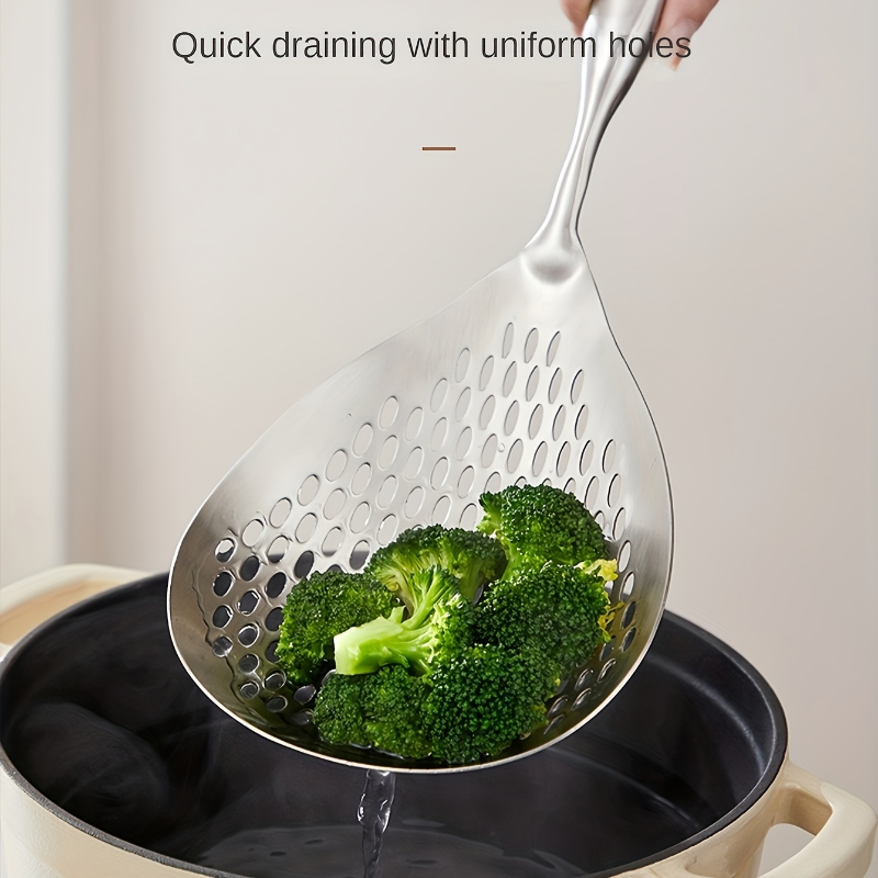 Stainless Steel Strainer with Wood Handle Multi Use Kitchen Sieve & Scoop Spoon