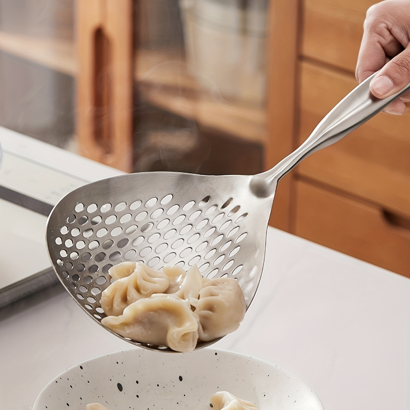 Stainless Steel Strainer with Wood Handle Multi Use Kitchen Sieve & Scoop Spoon