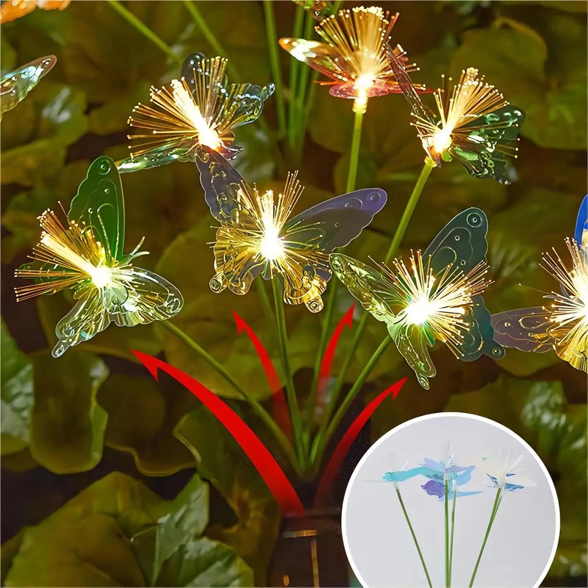 Outdoor Solar LED Butterfly Flower Light for Fence, Waterproof Garden Lighting, Landscape Decoration Lawn Lamp