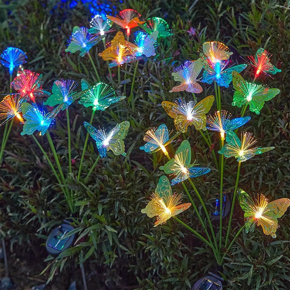Outdoor Solar LED Butterfly Flower Light for Fence, Waterproof Garden Lighting, Landscape Decoration Lawn Lamp