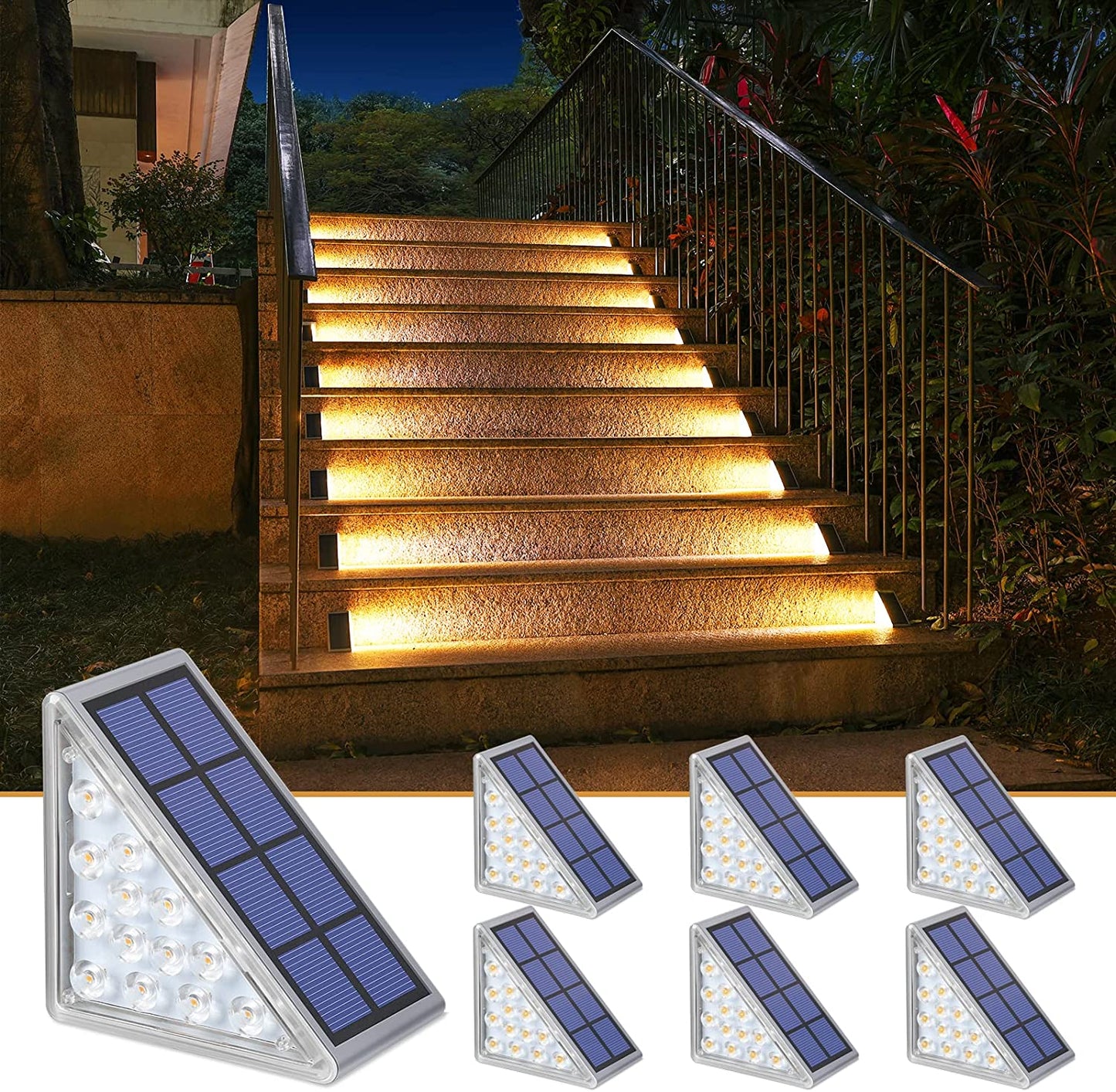 Outdoor LED Step Lamp Stair Light, IP67 Waterproof Solar Light, Anti-theft Lens Deck Pathway Garden Lighting