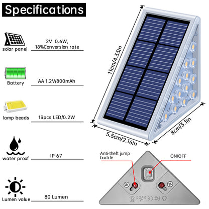 Outdoor LED Step Lamp Stair Light, IP67 Waterproof Solar Light, Anti-theft Lens Deck Pathway Garden Lighting