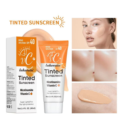 Tinted Moisturizing VC Sunscreen SPF40, Skin Protection Refreshing Makeup Sunscreen Cream with UV Anti-Aging Resistance