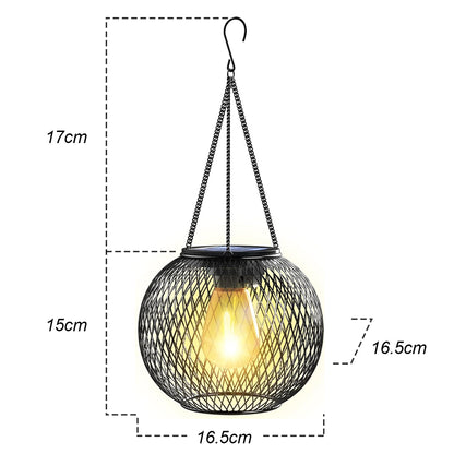 3000k Solar Lantern LED Light Garden Lamps, Durable Chain, Waterproof Metal Hollow Outdoor Daylight Sensor Lights