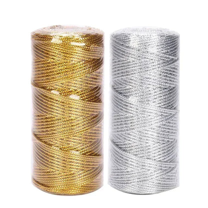 100M 1.5mm Macrame Cord Rope String, Gold & Silver Polyester Thread for DIY Jewelry Making, Sewing, and Crafts