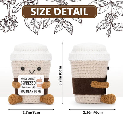 Funny Crochet Positive Coffee Emotional Support Gift, Handmade Cute Crochet Ornament with Cheer Up Card for Best Friend