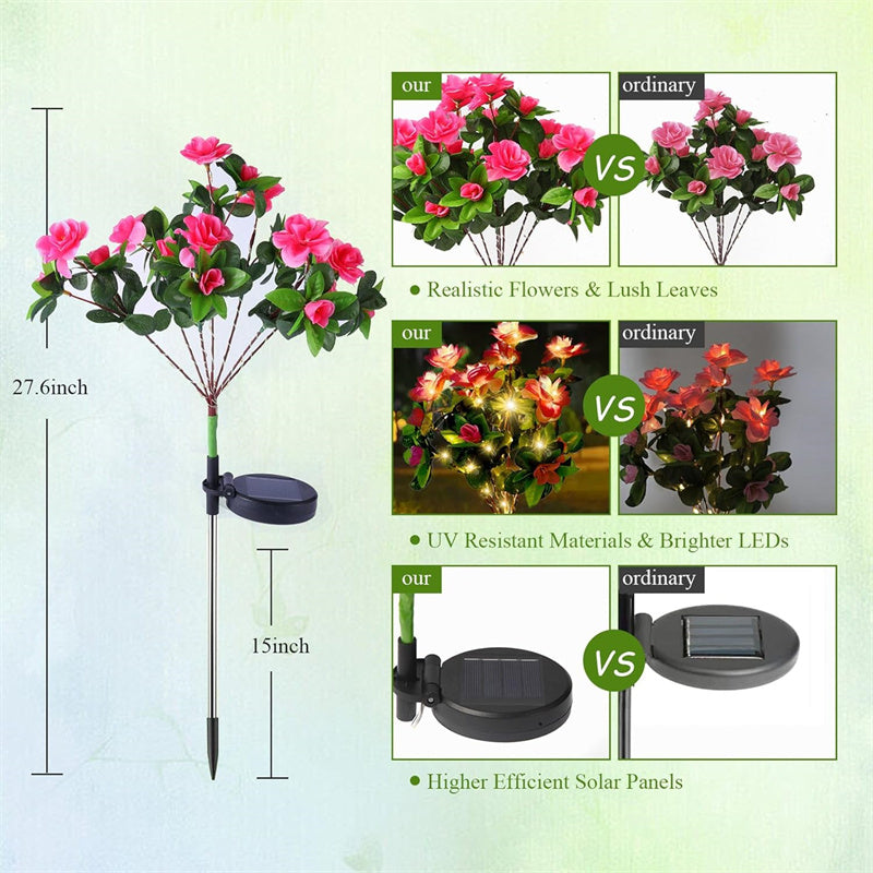Waterproof LED Solar Azalea Flower Lights, Outdoor Garden Lamp, Decorative Lighting for Lawn, Path, Yard, Weddings