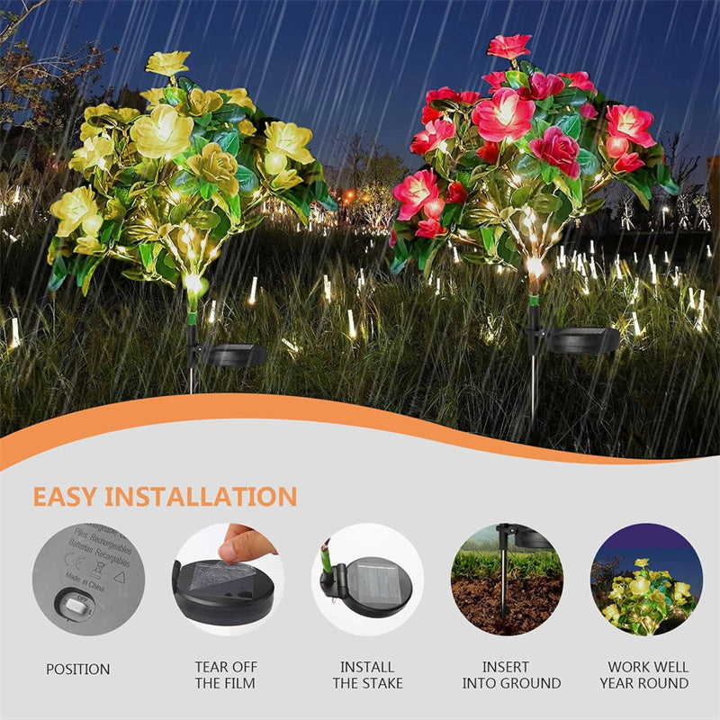 Waterproof LED Solar Azalea Flower Lights, Outdoor Garden Lamp, Decorative Lighting for Lawn, Path, Yard, Weddings