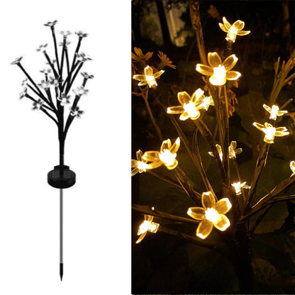 Waterproof Solar Cherry Blossom Ground Lamp Lights, Flower Powered LED Outdoor Garden Pathway Courtyard Lighting