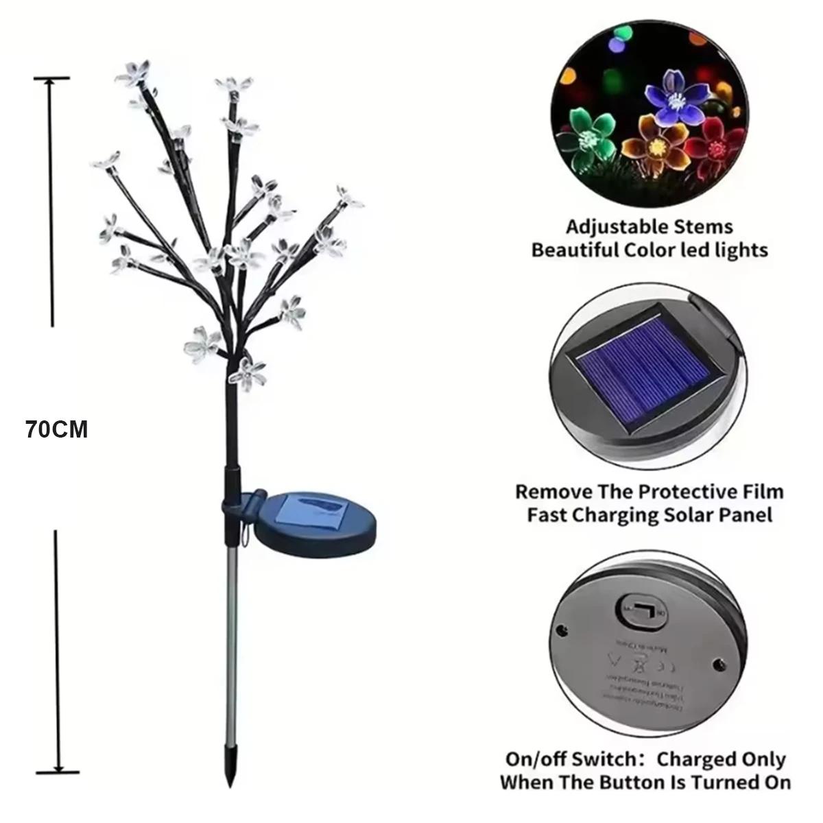 Waterproof Solar Cherry Blossom Ground Lamp Lights, Flower Powered LED Outdoor Garden Pathway Courtyard Lighting
