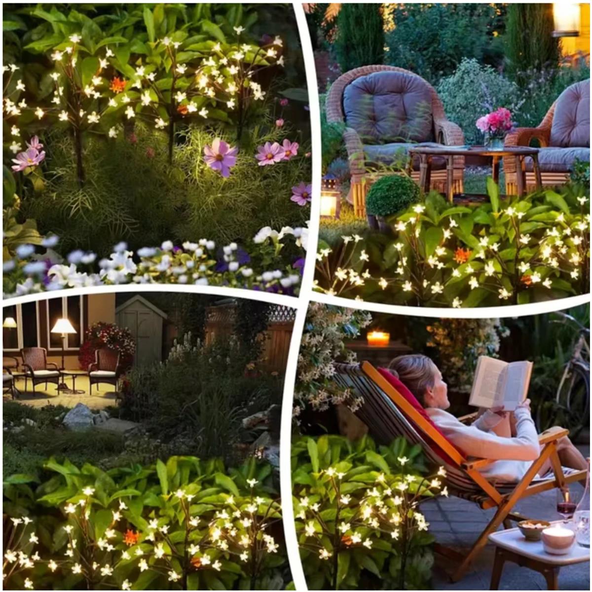 Waterproof Solar Cherry Blossom Ground Lamp Lights, Flower Powered LED Outdoor Garden Pathway Courtyard Lighting