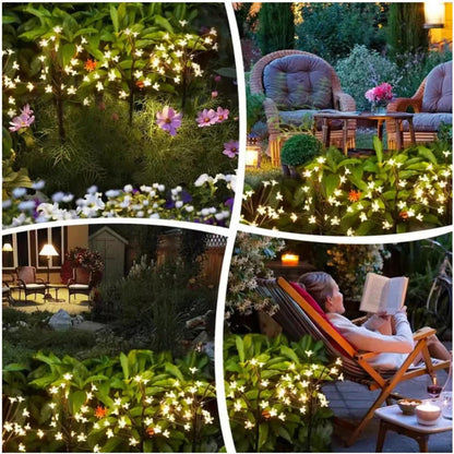 Waterproof Solar Cherry Blossom Ground Lamp Lights, Flower Powered LED Outdoor Garden Pathway Courtyard Lighting
