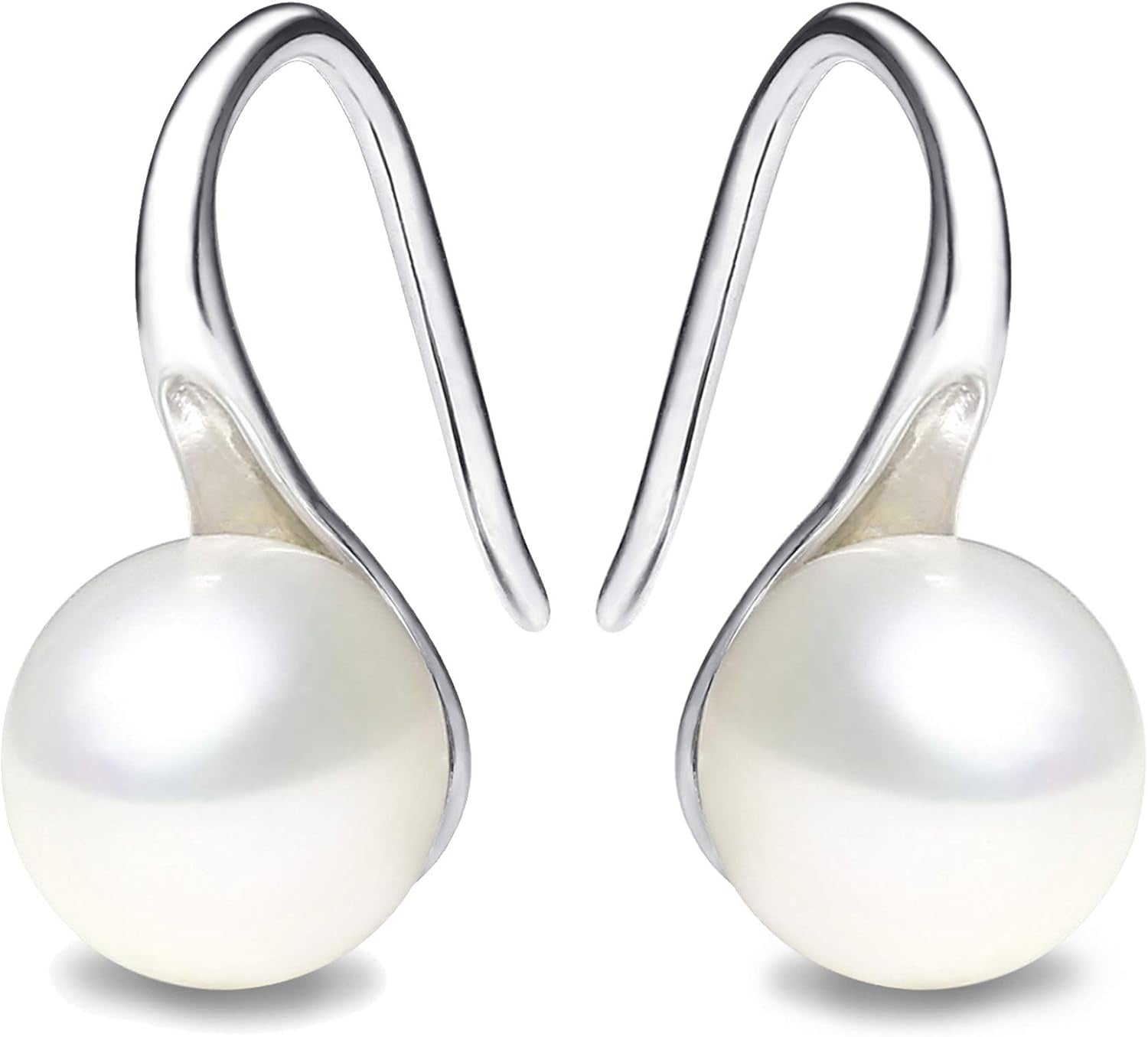 Silver Plated Gold Plated Hoop Freshwater Pearl Drop Earrings, Handpicked White Cultured Pearl Dangle Jewelry for Women