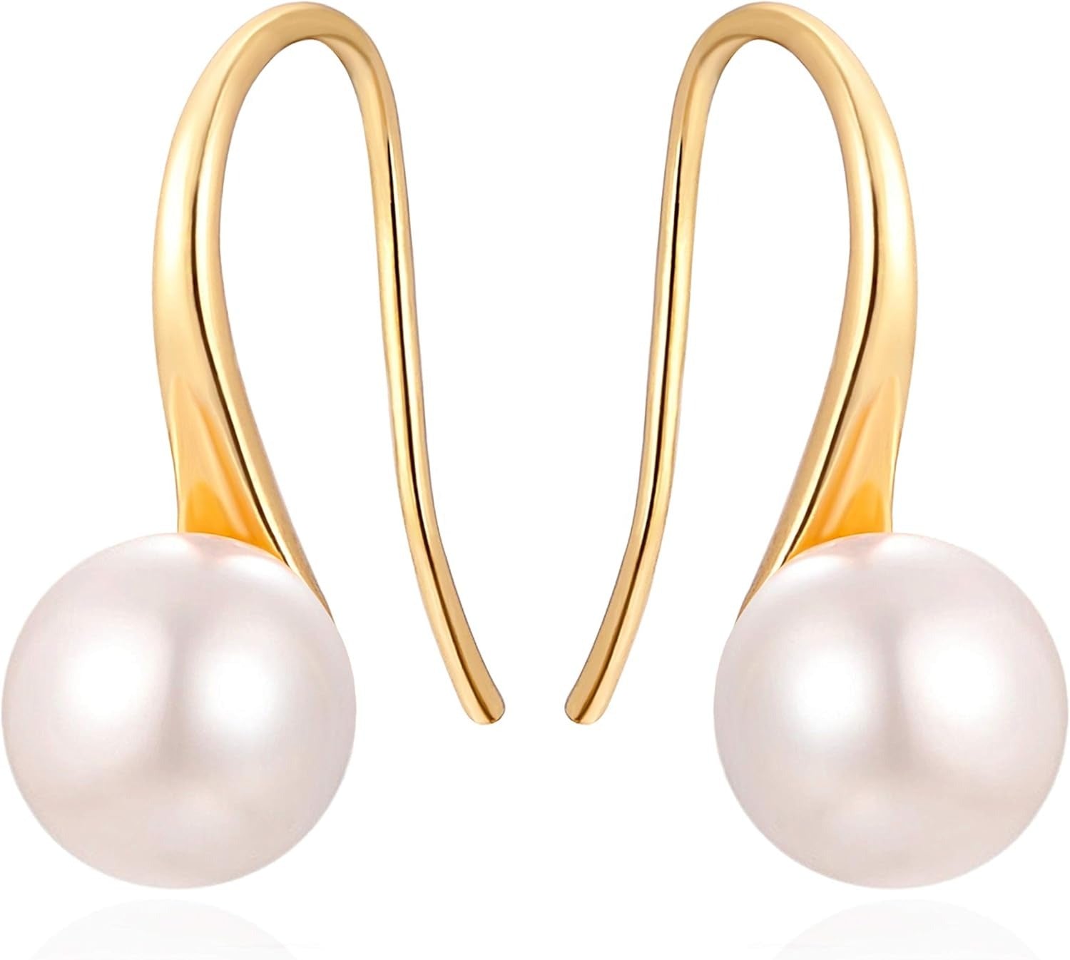 Silver Plated Gold Plated Hoop Freshwater Pearl Drop Earrings, Handpicked White Cultured Pearl Dangle Jewelry for Women