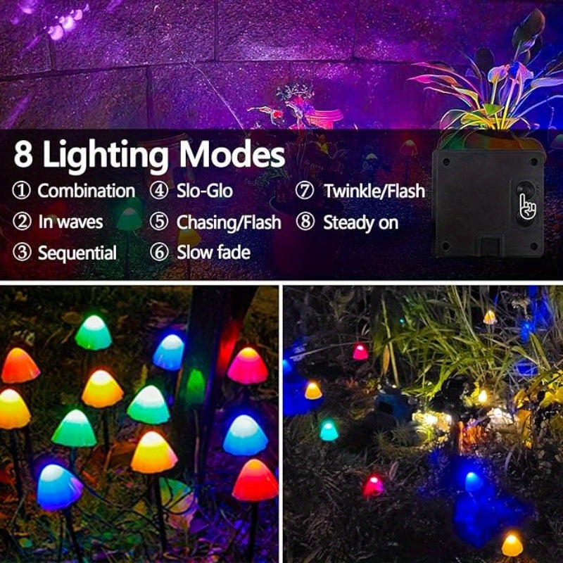 Outdoor LED Mushroom Light with 8 Functions, Solar Garden String Lights, Holiday Courtyard Decor Lamps