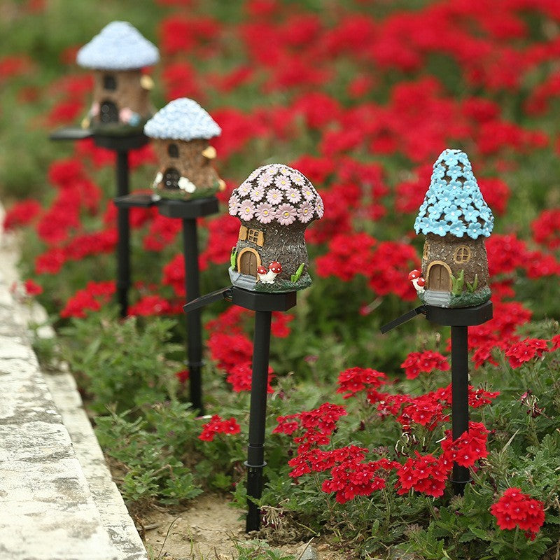 Solar Garden Landscape Light Mushroom House, Outdoor Waterproof Ground Light, New Cartoon Anime Resin Decoration