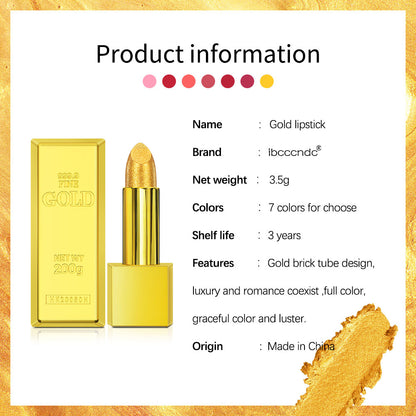 Shimmer Gold Lipstick Metallic Glitter Sexy Lipstick Long Lasting  Waterproof Luxurious Gold Brick  2