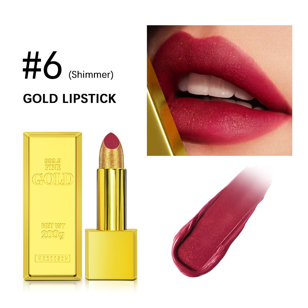 Shimmer Gold Lipstick Metallic Glitter Sexy Lipstick Long Lasting  Waterproof Luxurious Gold Brick  9