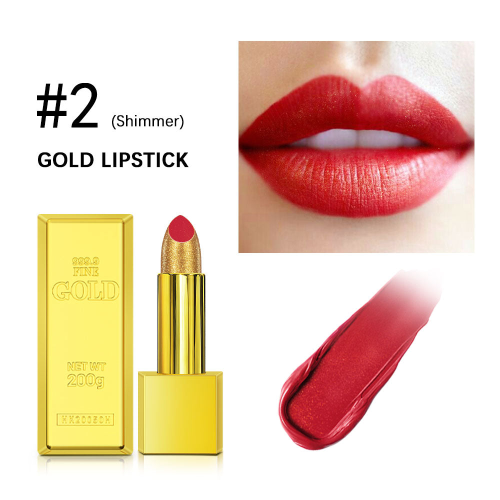 Shimmer Gold Lipstick Metallic Glitter Sexy Lipstick Long Lasting  Waterproof Luxurious Gold Brick  5