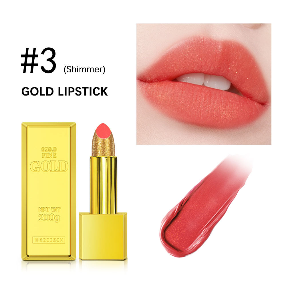 Shimmer Gold Lipstick Metallic Glitter Sexy Lipstick Long Lasting  Waterproof Luxurious Gold Brick  6