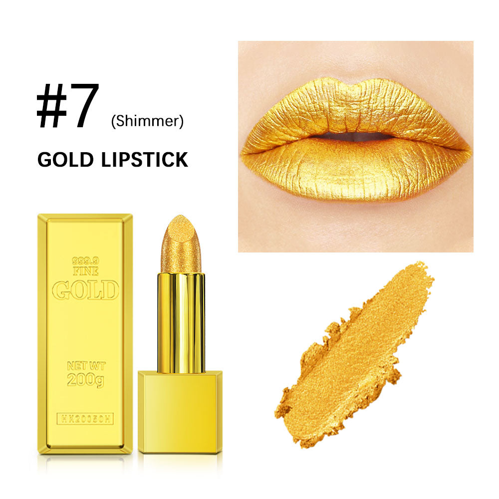 Shimmer Gold Lipstick Metallic Glitter Sexy Lipstick Long Lasting  Waterproof Luxurious Gold Brick  10