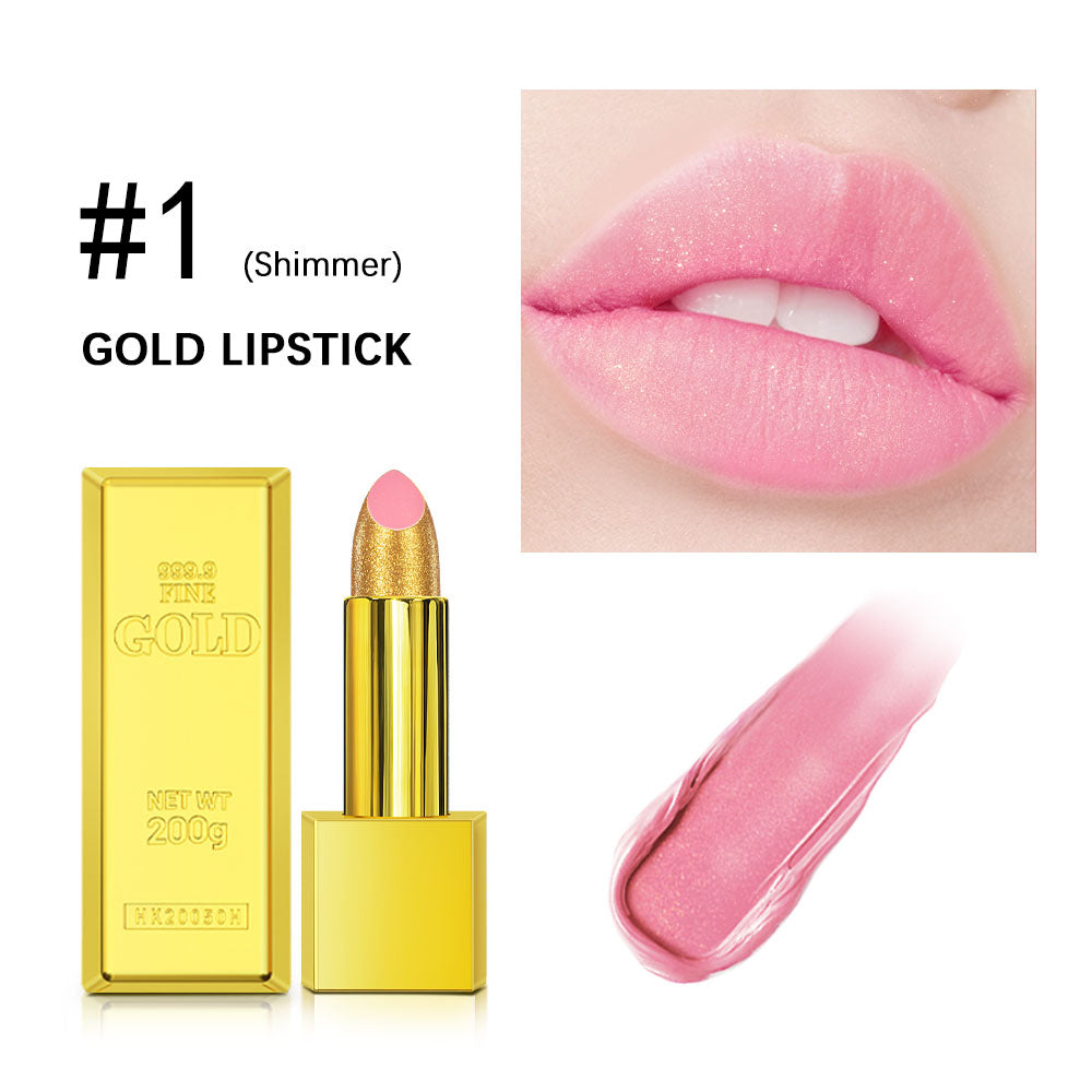 Shimmer Gold Lipstick Metallic Glitter Sexy Lipstick Long Lasting  Waterproof Luxurious Gold Brick  4