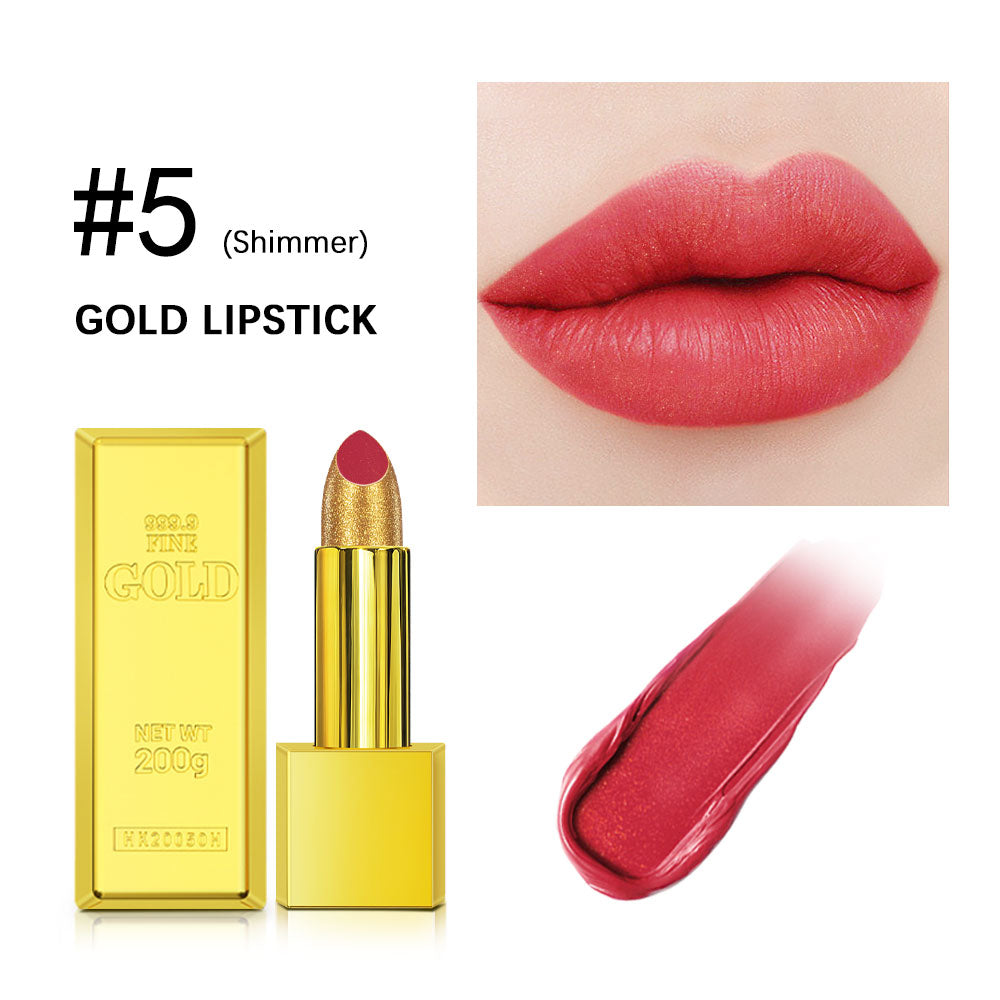 Shimmer Gold Lipstick Metallic Glitter Sexy Lipstick Long Lasting  Waterproof Luxurious Gold Brick  8