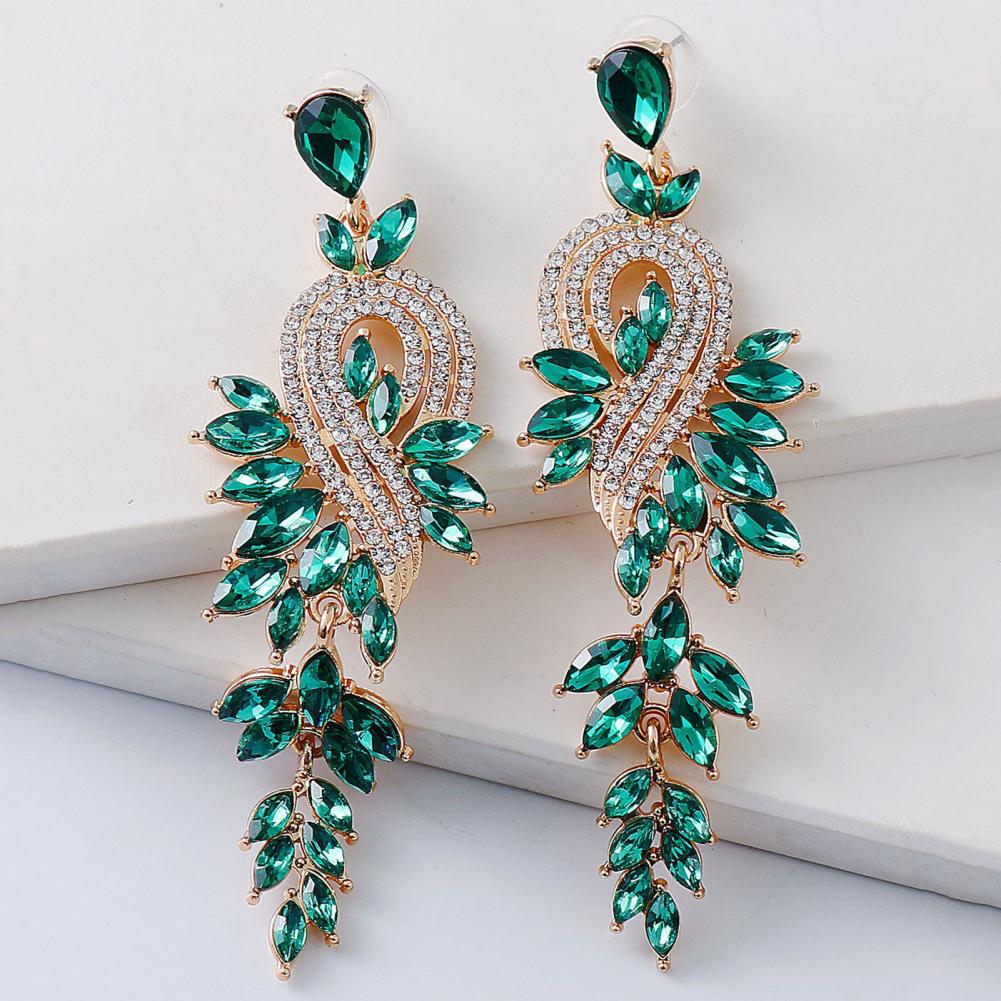 1 Pair Geometric Faux Crystal Dangle Earrings, Elegant Long Drop Rhinestone Earrings for Weddings & Special Occasions