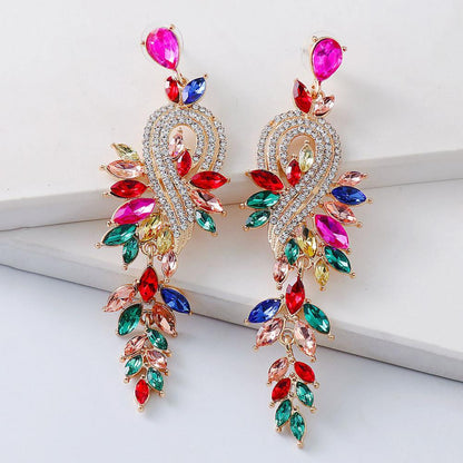 1 Pair Geometric Faux Crystal Dangle Earrings, Elegant Long Drop Rhinestone Earrings for Weddings & Special Occasions