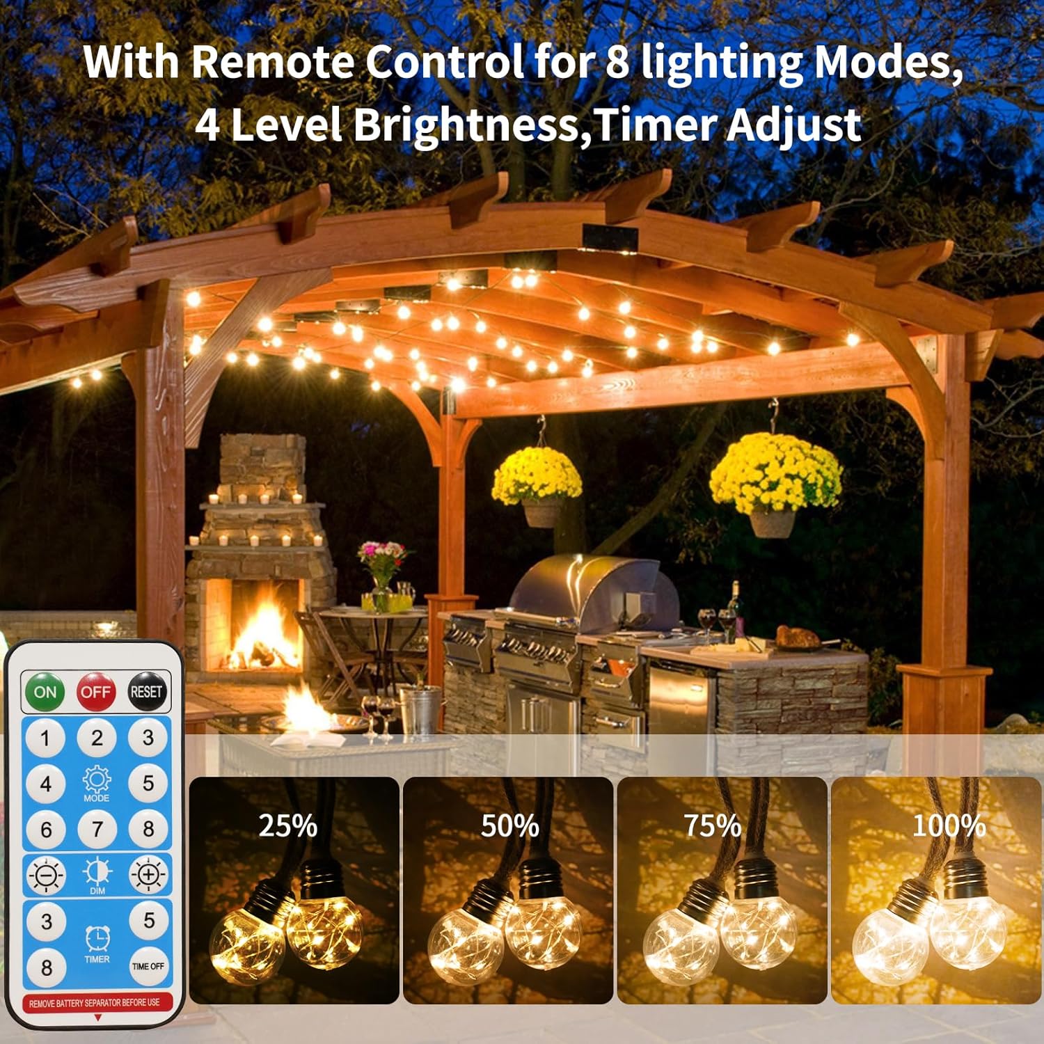 Solar Outdoor String Lights, 20bulbs Rope Hemp Patio Lights, Warm White Waterproof Solar Garden Decor Lighting