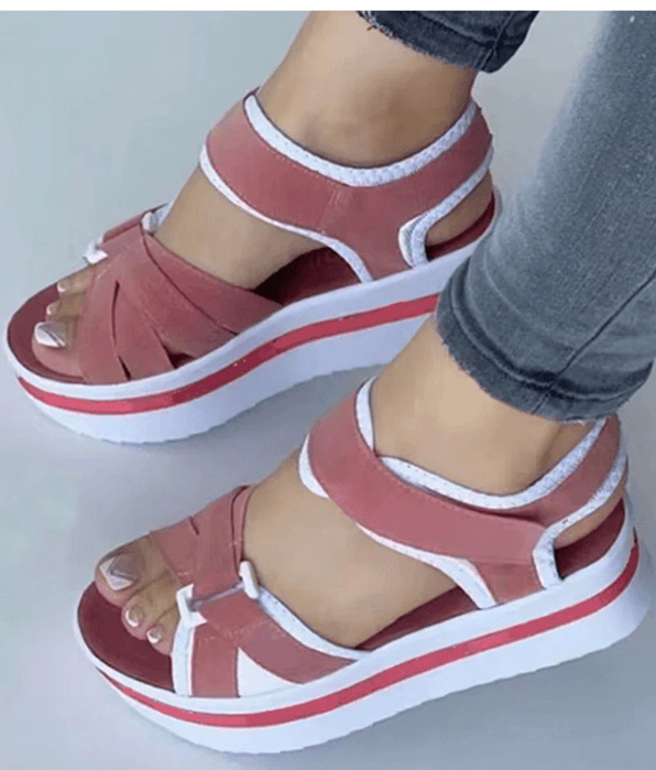 Colorblock Wedge Platform Sandals For Women Summer Open Toe Block Heel Shoes 4