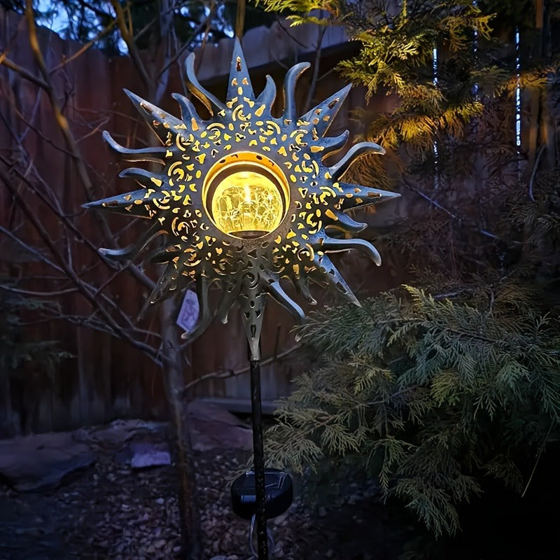 Solar Sun Statue Light for Garden, Cracked Glass Ball LED Decor, IP65 Waterproof Outdoor Lawn Patio Courtyard