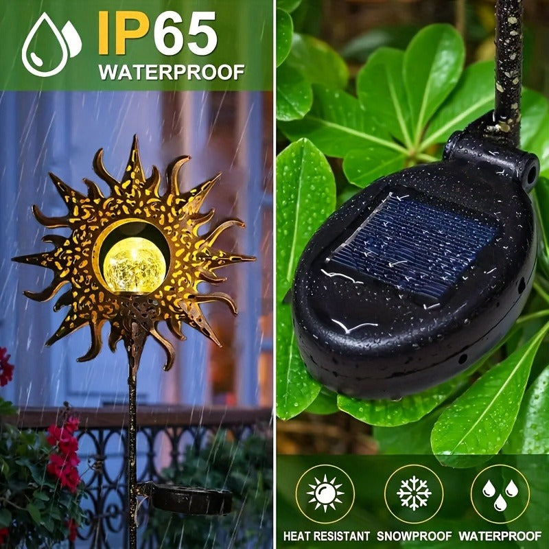 Solar Sun Statue Light for Garden, Cracked Glass Ball LED Decor, IP65 Waterproof Outdoor Lawn Patio Courtyard
