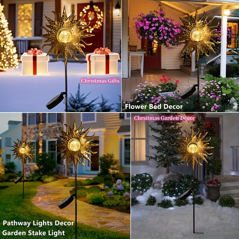 Solar Sun Statue Light for Garden, Cracked Glass Ball LED Decor, IP65 Waterproof Outdoor Lawn Patio Courtyard