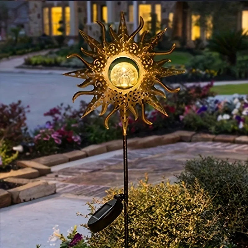 Solar Sun Statue Light for Garden, Cracked Glass Ball LED Decor, IP65 Waterproof Outdoor Lawn Patio Courtyard