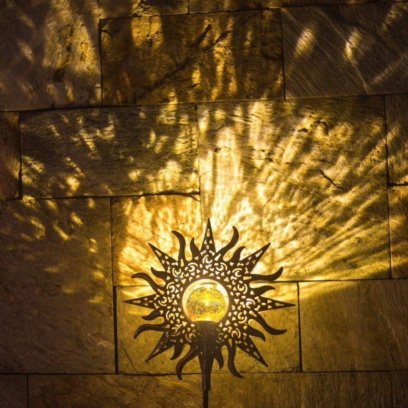 Solar Sun Statue Light for Garden, Cracked Glass Ball LED Decor, IP65 Waterproof Outdoor Lawn Patio Courtyard