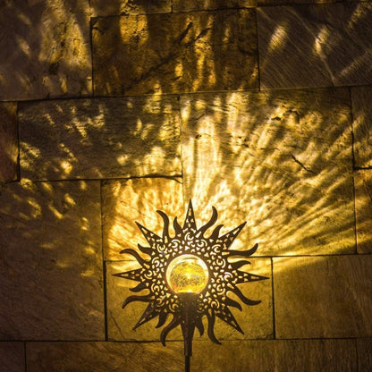 Solar Sun Statue Light for Garden, Cracked Glass Ball LED Decor, IP65 Waterproof Outdoor Lawn Patio Courtyard