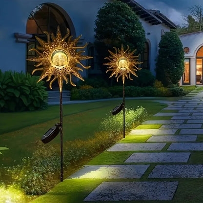Solar Sun Statue Light for Garden, Cracked Glass Ball LED Decor, IP65 Waterproof Outdoor Lawn Patio Courtyard