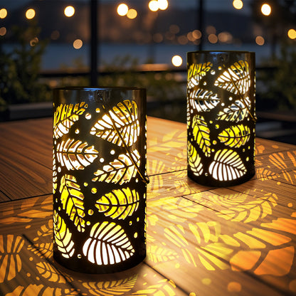 Solar Powered Iron Lantern Outdoor Light, Hollow Metal Design for Gardens, Patios, Parties and Holiday Gift Decoration