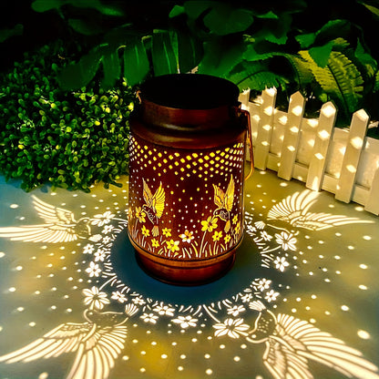 Solar Powered Iron Lantern Outdoor Light, Hollow Metal Design for Gardens, Patios, Parties and Holiday Gift Decoration