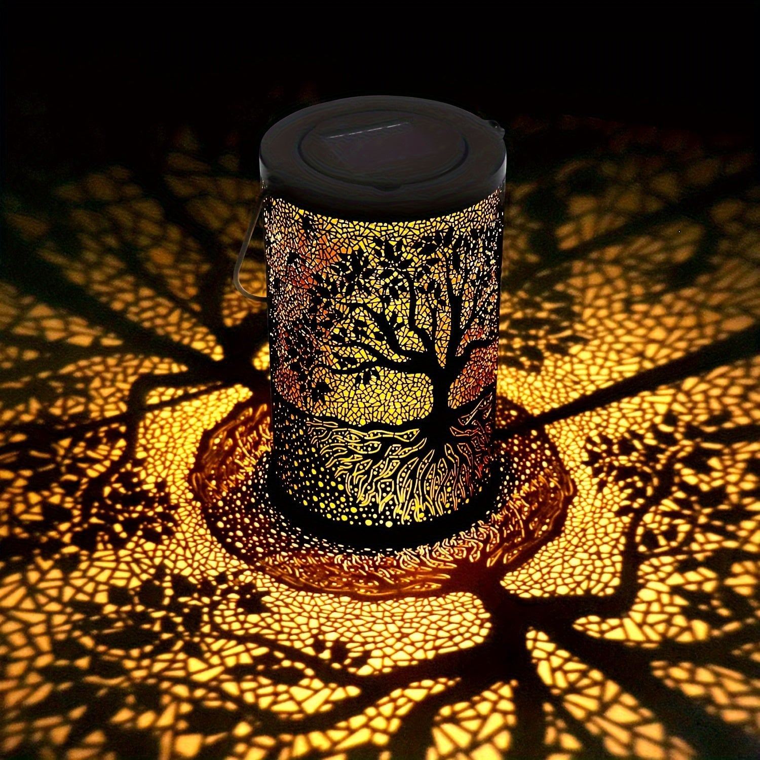 Solar Powered Iron Lantern Outdoor Light, Hollow Metal Design for Gardens, Patios, Parties and Holiday Gift Decoration