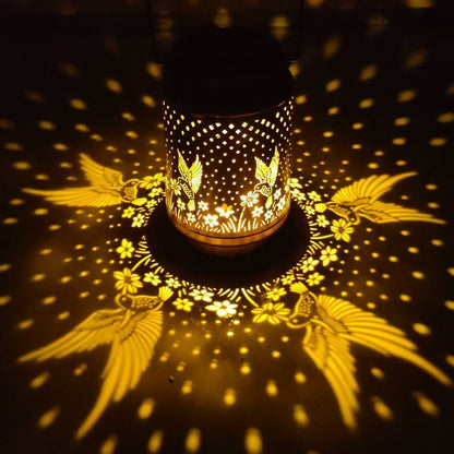 Solar Powered Iron Lantern Outdoor Light, Hollow Metal Design for Gardens, Patios, Parties and Holiday Gift Decoration