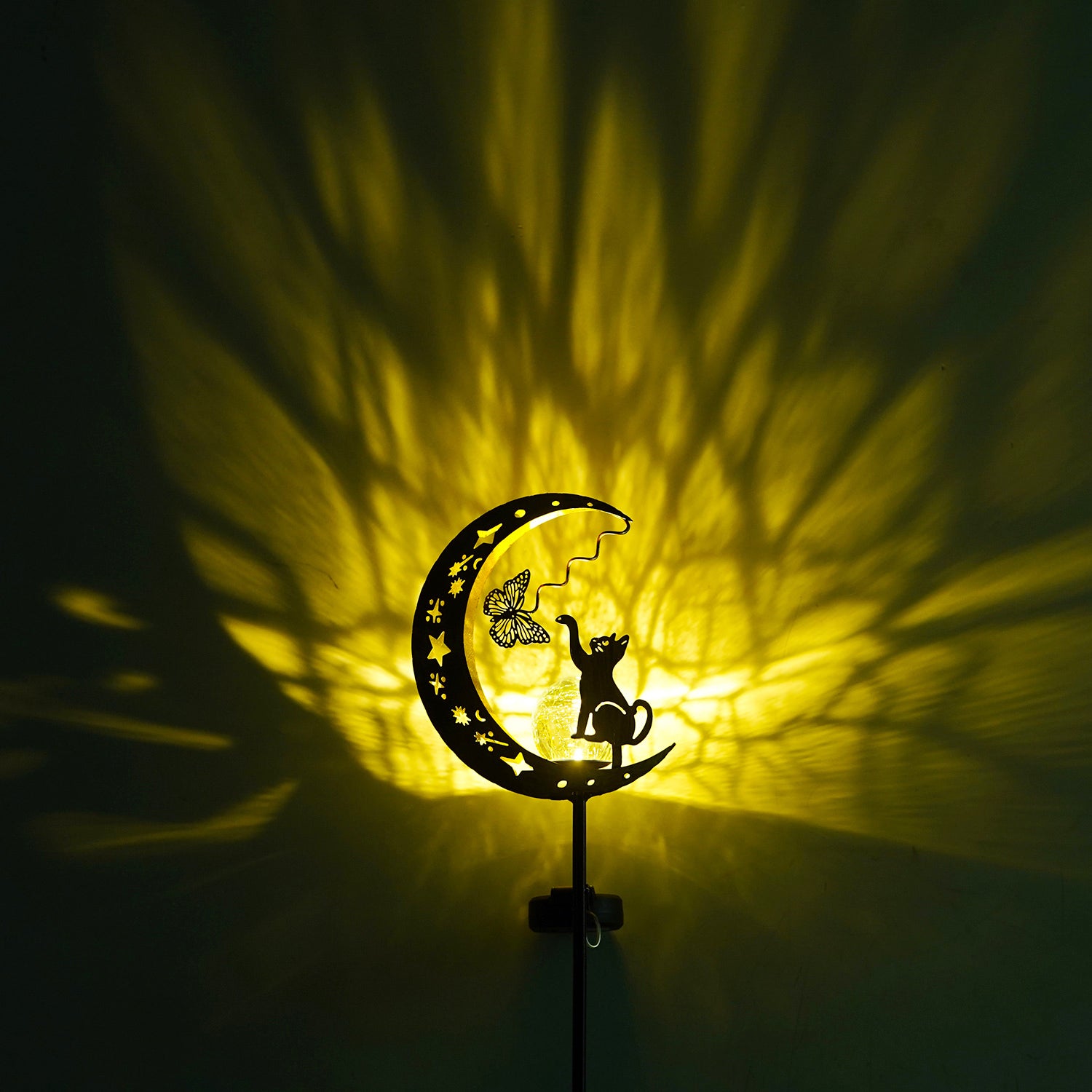 Solar Lawn Light for Yard, 1pc Cat Paw and Butterfly Moon Stars Garden Decor, Outdoor Iron Pathway Party Gift