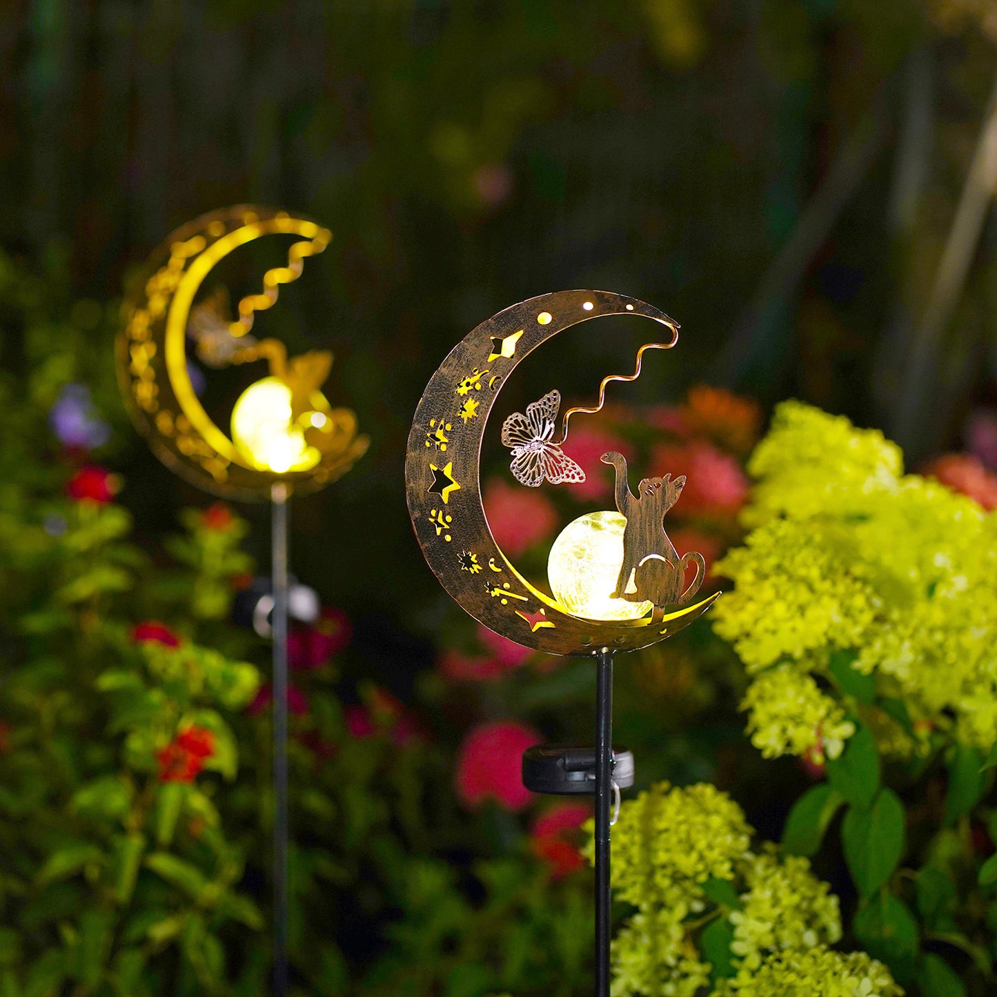 Solar Lawn Light for Yard, 1pc Cat Paw and Butterfly Moon Stars Garden Decor, Outdoor Iron Pathway Party Gift