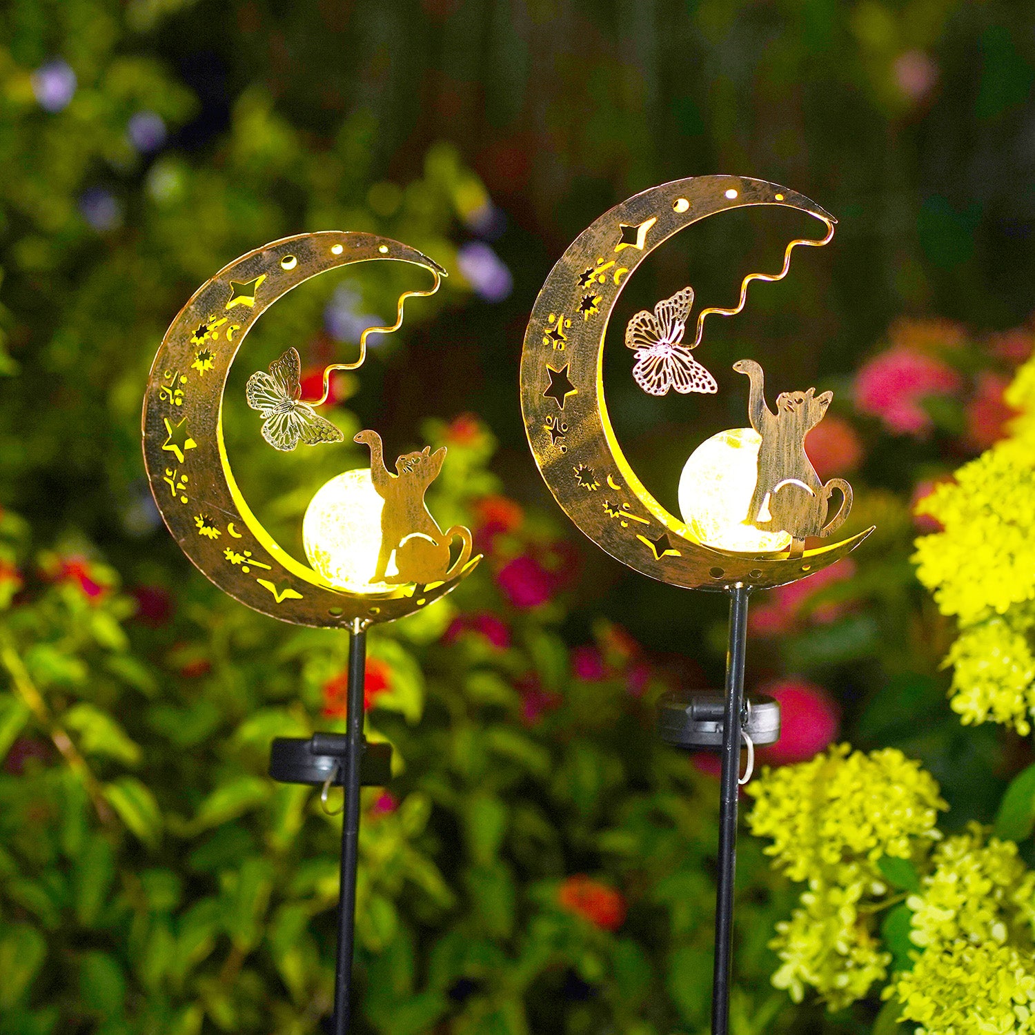 Solar Lawn Light for Yard, 1pc Cat Paw and Butterfly Moon Stars Garden Decor, Outdoor Iron Pathway Party Gift