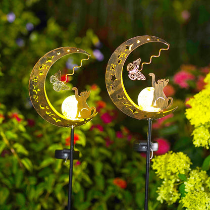 Solar Lawn Light for Yard, 1pc Cat Paw and Butterfly Moon Stars Garden Decor, Outdoor Iron Pathway Party Gift