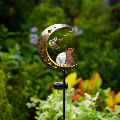 Solar Lawn Light for Yard, 1pc Cat Paw and Butterfly Moon Stars Garden Decor, Outdoor Iron Pathway Party Gift
