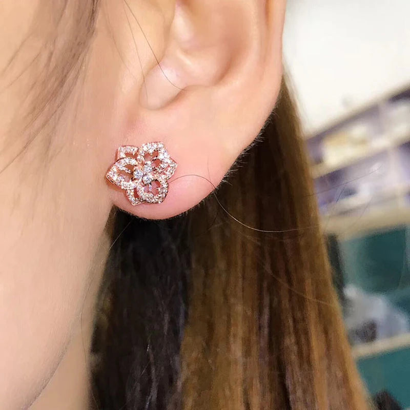 CAOSHI Delicate Hollow-Out Flower Stud Earring Brilliant Cubic Zirconia Luxury Jewelry for Women, Perfect for Engagement