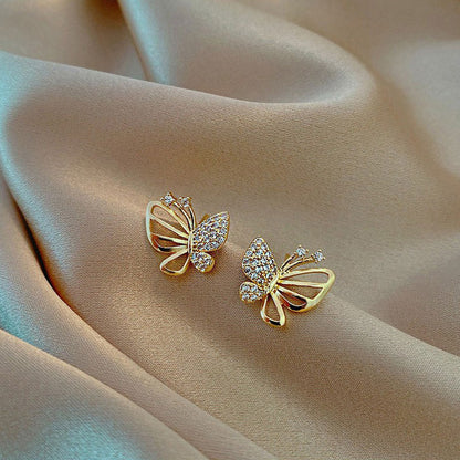 XIYAWANG Gold Color Cubic Zircon Butterfly Stud Earrings, Simple Geometric Studs for Women, Girls, Elegant Party Jewelry