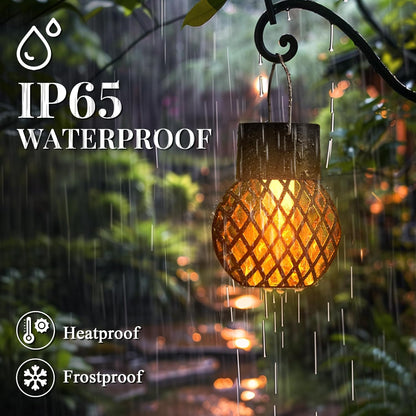 Waterproof Solar LED Hanging Lantern with Flame Effect, Garden Decoration Lamp, Fairy Light for Outdoor Patio Yard